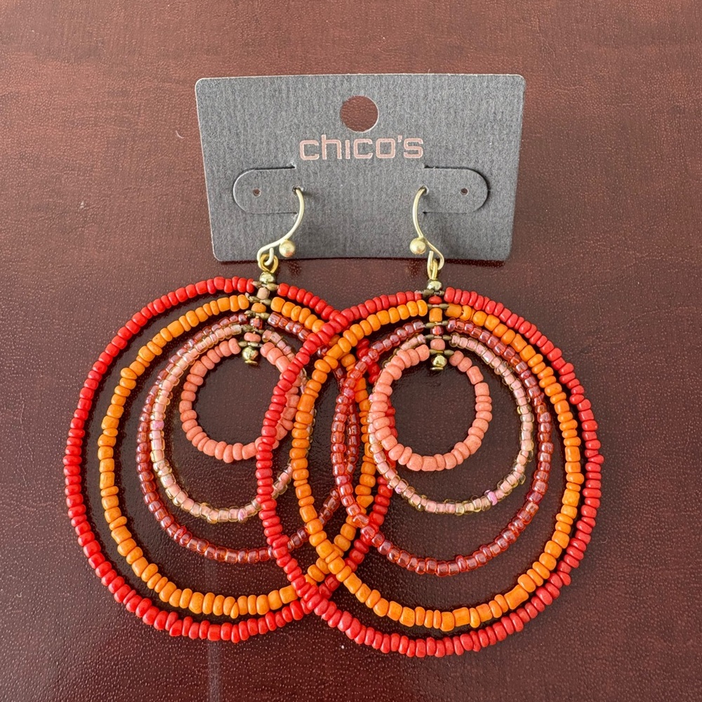 Chico's Vibrant Red and Orange Beaded Earrings